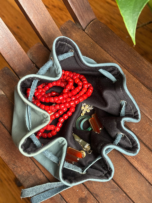 lamb skin drawstring pouch